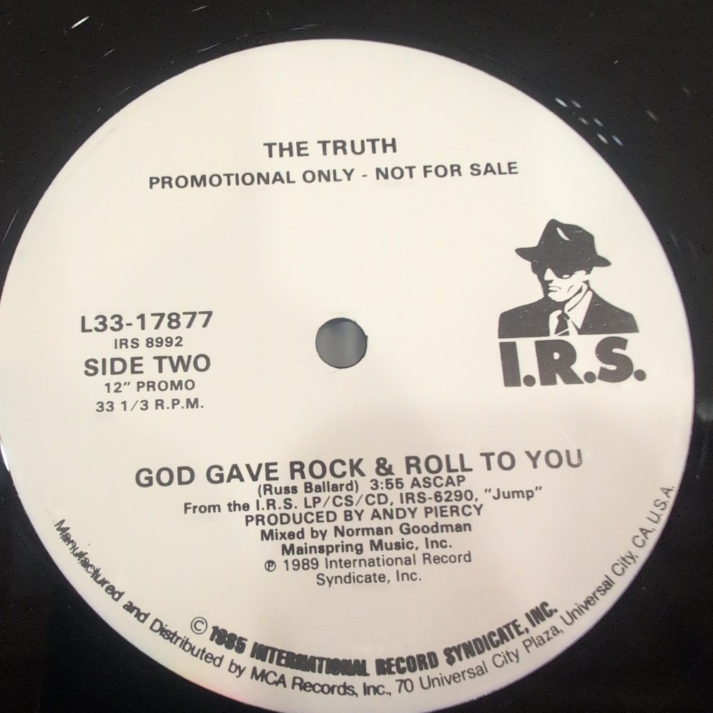 The Truth God Gave Rock & Roll To You 12" Vinyl Promo Single IRS Records 1989 - Picture 7 of 7